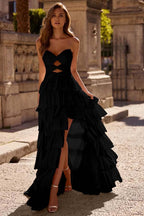 Strapless Sleeveless Long Split Prom Dress With Pleated Beading WQ0129