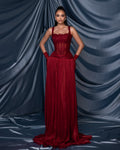 Cocoslly Wide Straps Square Neck Sleeveless High Waist Long Prom Dress With Pleated | Burgundy Chiffon CO0203