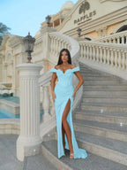 Sweetheart Off-The-Shoulder Sleeveless Long Mermaid Prom Dress With High Split And Sequins YK0714