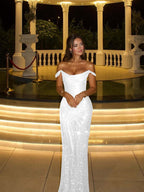 Off the Shoulder Sleeveless Long Mermaid Prom Dress With Beading YK0342