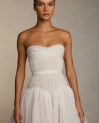 Cocoslly Strapless Sleeveless High Waist Long Prom Dress With Pleated | White Chiffon YC0565