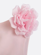 Pink 3D Floral Rhinestone Classic One Shoulder Sleeveless Sheath Maxi Dress