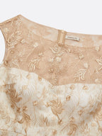 Champagne Embroidery Lace Boat Neck Sleeveless Sheath Maxi Dress