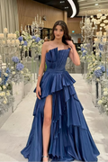 Charming Strapless Sleeveless Long Split Prom Dress With Pleated MS0456