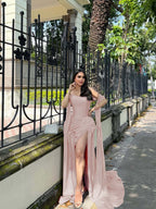 Strapless Sleeveless Long Mermaid Prom Dress With Split Pleated YK0291
