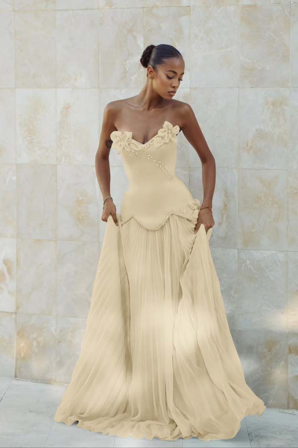 Stunning Strapless Sleeveless Long Prom Dress With Pleated Beading WQ0428