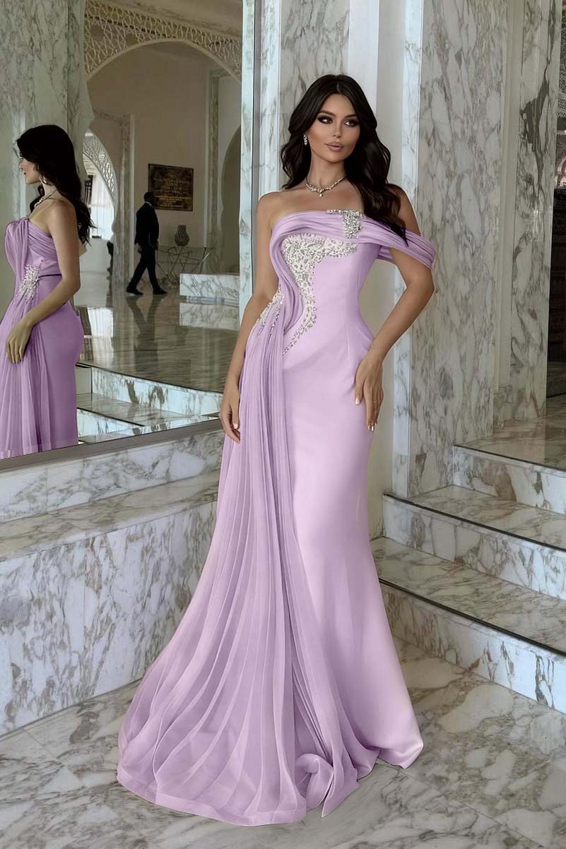One Shoulder Sleeveless Long Mermaid Prom Dress With Beading WQ0029