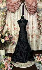 Cocoslly Strapless Sweetheart Sleeveless High Waist Long A Line Prom Dress With Ruffles | Black Red Satin PRD0034