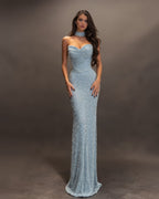 Cocoslly Strapless Sweetheart Sleeveless High Waist Long Mermaid Prom Dress With Beadings | Sky Blue Sequins CO0173