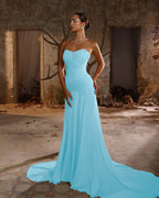 Chiffon Sweetheart Strapless Sleeveless Long Mermaid Prom Dress With Ruffles And Pleated YK0705