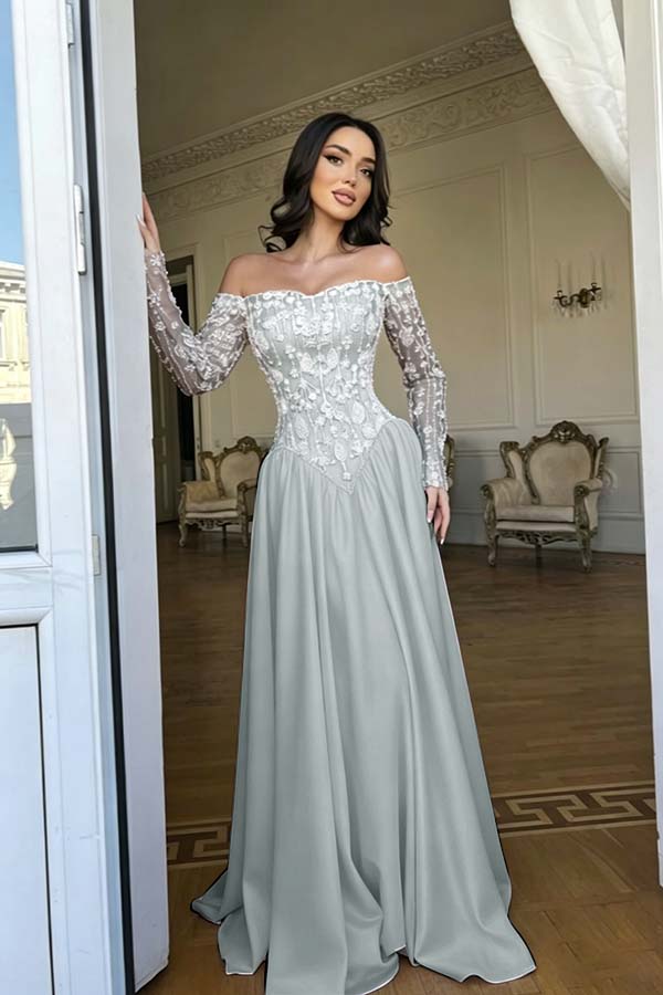 Cocoslly Strapless Long Sleeves High Waist Long Prom Dress With Rhinstone | Red Satin WQ0722