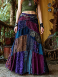 Hippie Bohemian Inspired Patchwork Cozy Linen Skirt