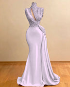 Cocoslly High Neck Sleeveless High Waist Long Mermaid Prom Dress With Sequins | Green Satin ZC0388