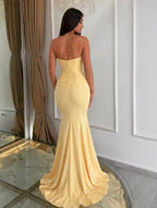 Cocoslly Strapless Sleeveless High Waist Long Mermaid Prom Dress With Appliques | Daffodil Satin LX0089