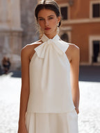 Sleeveless Bow-Tie Halter Blouse