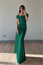 Cocoslly Off-The-Shoulder Sleeveless High Waist Long Mermaid Prom Dress | Baby Blue Satin ZT0711