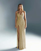 Halter V-Neck Strapless Sleeveless Long Mermaid Prom Dress With Split And Pleated YK0670