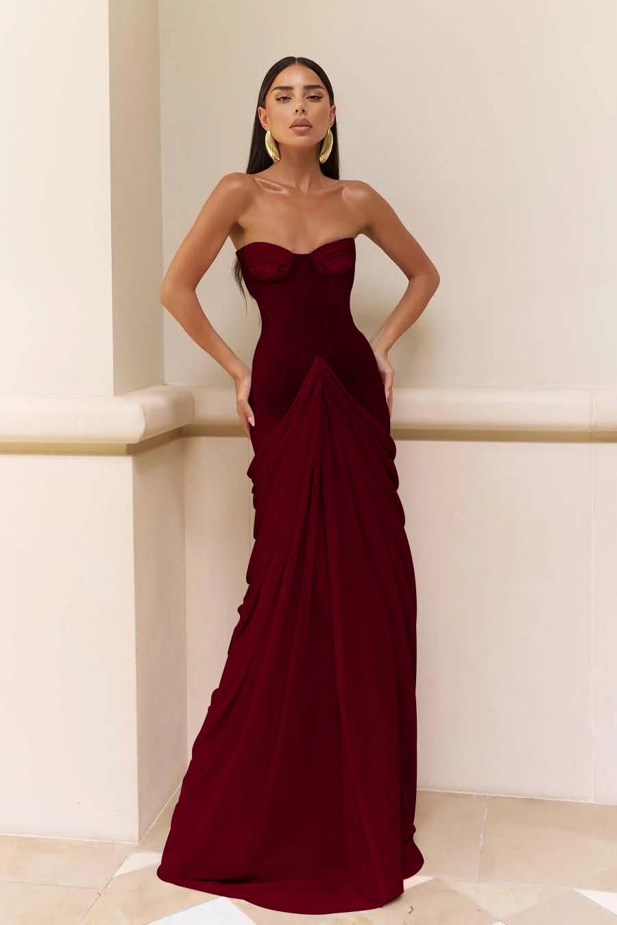 Chic Strapless Sweetheart Long Mermaid Prom Dress With Pleated WQ0073