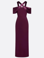 Burgundy Cross Bow Classic Off The Shoulder Sleeveless Sheath Floor Length Dress