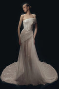 Cocoslly One Shoulder Sleeveless High Waist Long Prom Dress With Sequins | White Tulle YC0569