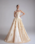 Satin Strapless Sleeveless Long A-Line Prom Dress With Flower Appliqués And Beadings YK0682