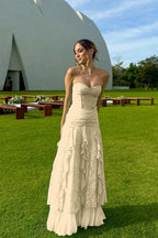 Cocoslly Strapless Sweetheart Sleeveless High Waist Long Prom Dress With Ruffles | Mint Green Chiffon YC0477