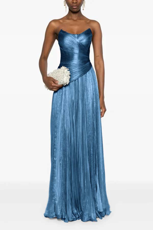 Chic Strapless Sleeveless Long Prom Dress With Ruffles Pleated WQ0236