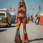 Hippie Bohemian Retro Patchwork Design Women's Casual Flared Pants