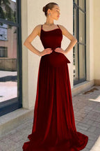 Spaghetti Strap Sleeveless Long Prom Dress With Pleated Sequins WQ0188