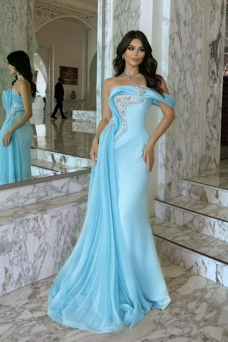 One Shoulder Sleeveless Long Mermaid Prom Dress With Beading WQ0029