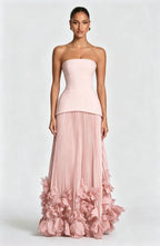 Cocoslly Strapless Sleeveless High Waist Long Prom Dress With Appliques And Pleated | Cabemet Chiffon YQ0118