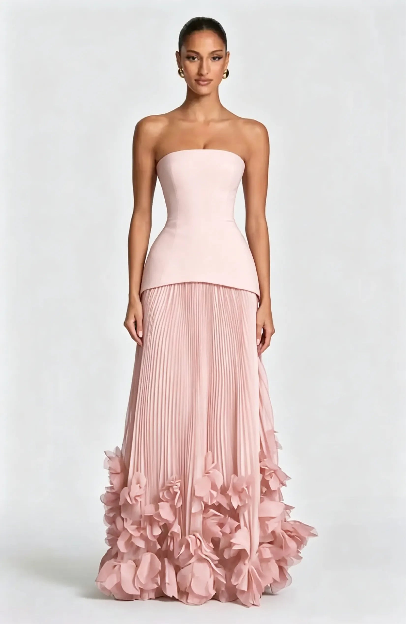 Cocoslly Strapless Sleeveless High Waist Long Prom Dress With Appliques And Pleated | Cabemet Chiffon YQ0118