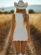 銆�24-hour shipping out銆慦estern Vintage White Lace V-Neck Zipper Mini Dress