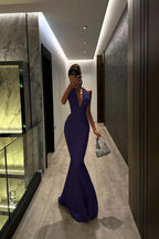 Halter V Neck Sleeveless Long Mermaid Prom Dress With Pleated YK0104