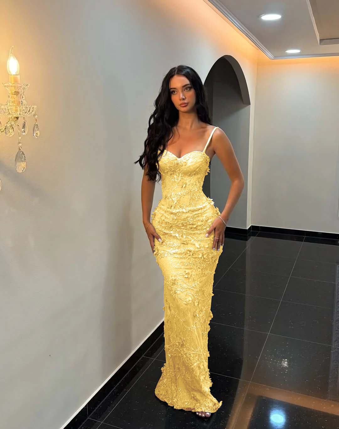 Sweetheart Spaghetti Straps Sleeveless Long Mermaid Prom Dress With Flower Appliqués And Embroidered YK0333