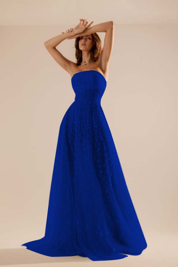Charming Tulle Strapless Sleeveless Long Prom Dress With Beading YK0107