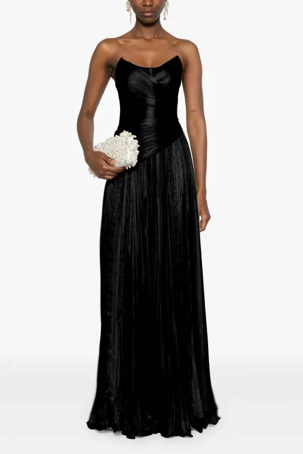 Chic Strapless Sleeveless Long Prom Dress With Ruffles Pleated WQ0236