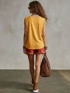 Western Retro Frayed Camel Denim Mini Skirt And Shorts