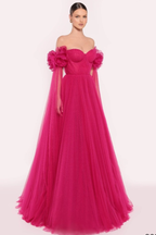 Tulle Off the Shoulder Sweetheart Long Prom Dress With Pleated WQ0206