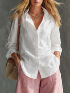 Versatile And Casual White Cotton-linen Shirt