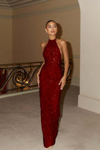 Halter Backless Sleeveless Long Mermaid Prom Dress With Beading WQ0078