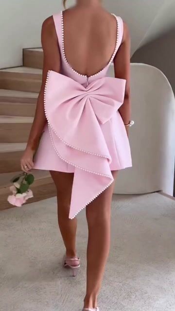 Cocoslly Scoop Neck Sleeveless Mini Short Prom Dress With Bowtie And Pearls | Pink Satin CO0017