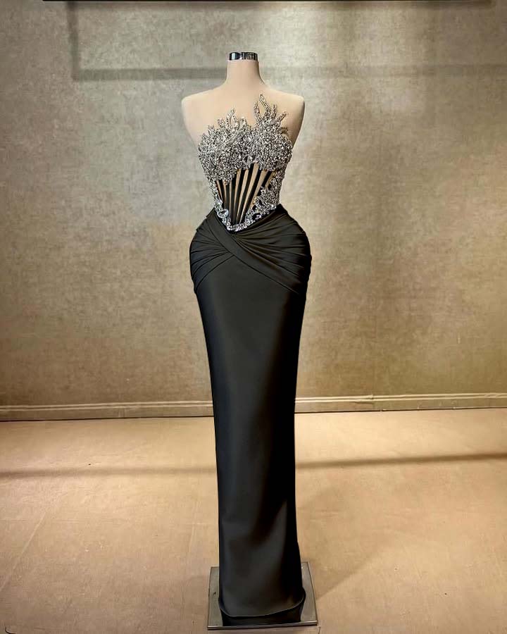 Strapless Sleeveless Long Mermaid Prom Dress With Beading Pleated YK0451