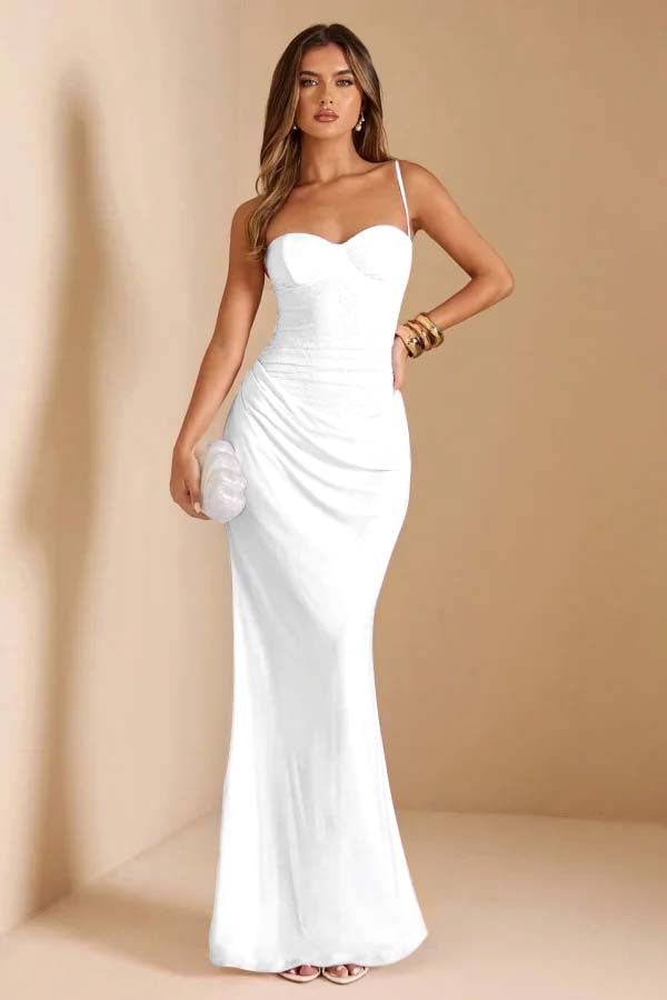 Sleeveless Spaghetti Strap Long Mermaid Prom Dress With Pleated CY0069