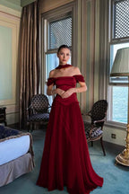 Stunning Off the Shoulder Sleeveless Long Prom Dress With Pleated WQ0225