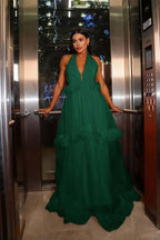 Hater V Neck Sleeveless High Waist Long Prom Dress With Pleated WQ0370