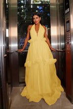 Hater V Neck Sleeveless High Waist Long Prom Dress With Pleated WQ0370