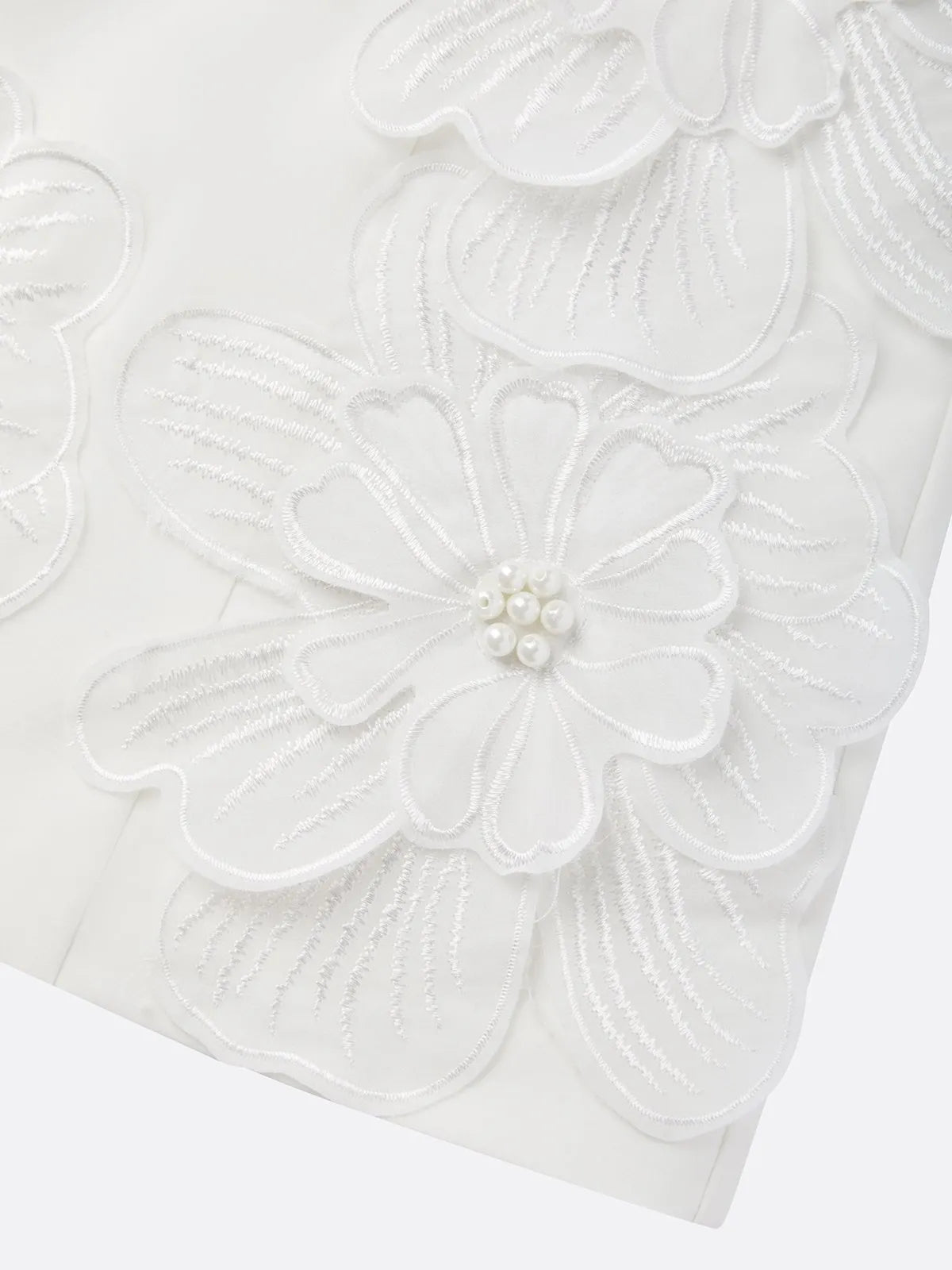 White 3D Floral Pearl Classic Boat Neck Sleeveless A-Line Mini Dress