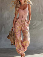 Women's Pink Camouflage Utility Cargo Jumpsuit
