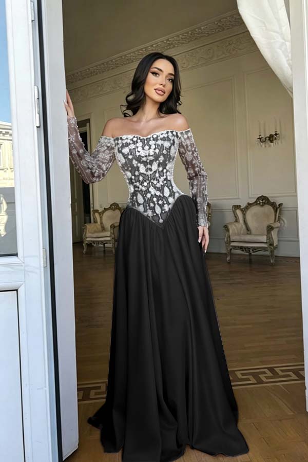 Cocoslly Strapless Long Sleeves High Waist Long Prom Dress With Rhinstone | Red Satin WQ0722